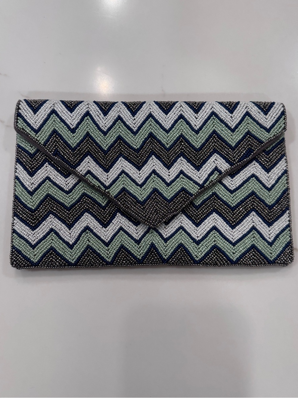 Striking Beaded Chevron Envelope Clutch Bag Boho Evening Party Purse NWOT